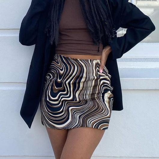 Falda Corta Estampado Ondas Mujer - Cintura Alta Línea A Casual - Image 7
