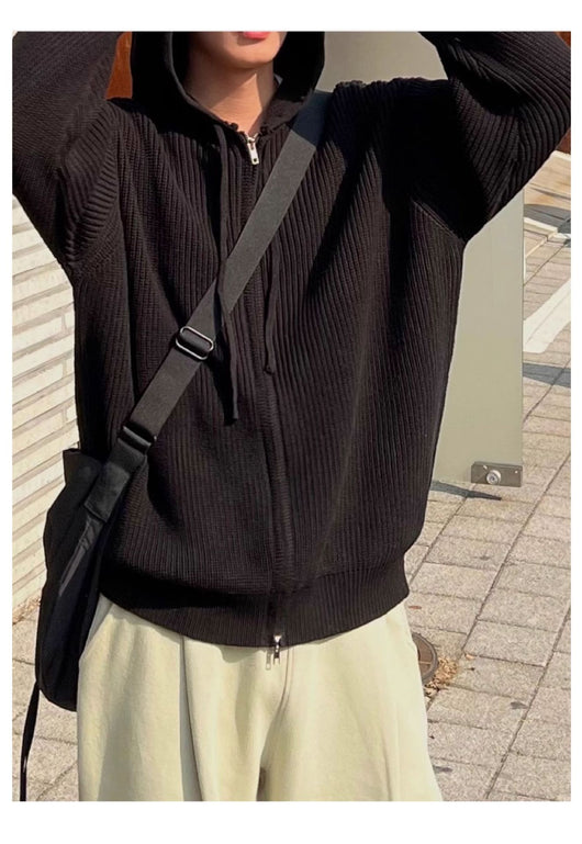Suéter Chaqueta Tejido Otoño-Invierno para Hombre con Doble Cierre y Capucha - Image 7