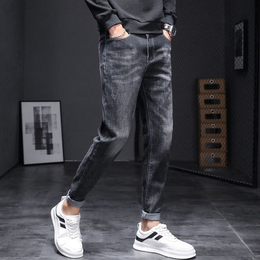 Pantalones Slim Stretch Negro Tendencia Coreana Multiuso Hombre - Image 5