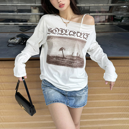 Camiseta Mujer Estilo Hip-hop con Estampado Trendy