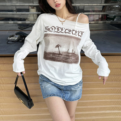 Camiseta Mujer Estilo Hip-hop con Estampado Trendy