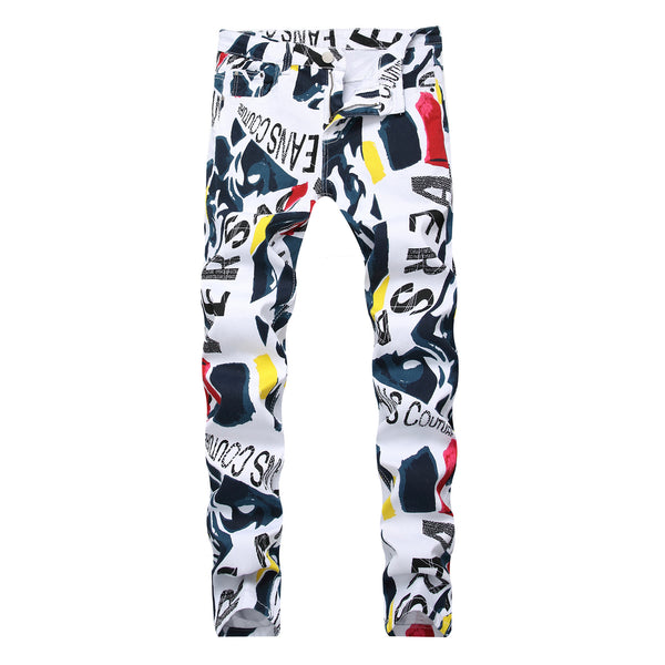 Jeans Casuales Blancos con Estampado y Stretch para Hombre