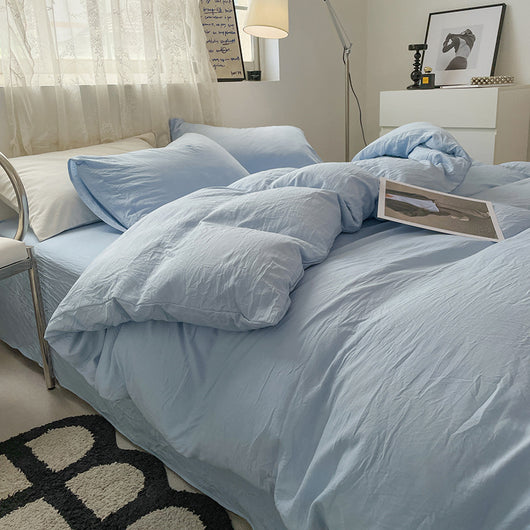 Juego de Cama 4 Piezas Algodón Lavado Efecto Arena Color Sólido - Image 8