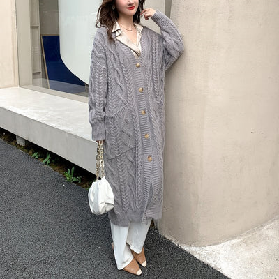 Cardigan Tejido Mohair Retro Holgado Mujer - Abrigo Lana Medio Largo - Image 10