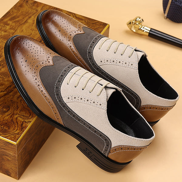 Zapatos de Cuero Brogue Puntiagudos para Hombre Talla Grande