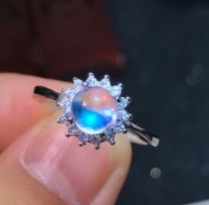 Anillo de Hada de Plata 925 con Piedra de Luna Azul Natural