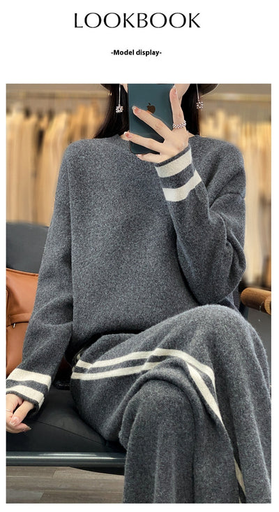 Conjunto de Pantalón Ancho y Suéter Tejido en Lana - Estilo Casual Relajado - Image 22