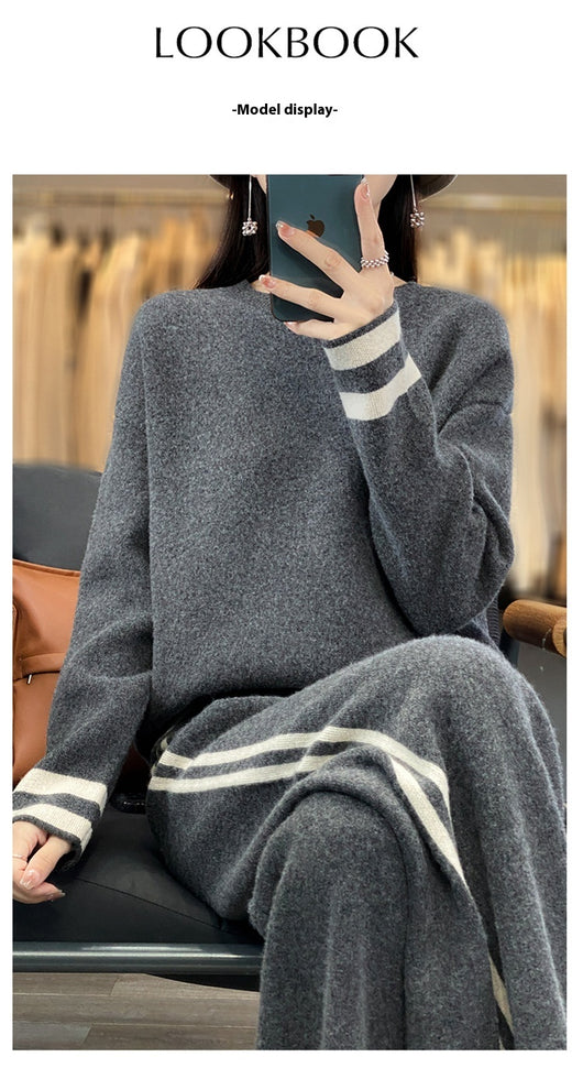 Conjunto de Pantalón Ancho y Suéter Tejido en Lana - Estilo Casual Relajado - Image 22