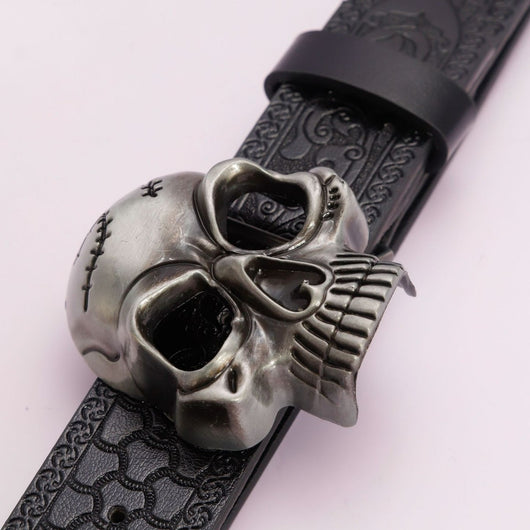 Cinturón Unisex de Cuero PU con Calavera Hueca Grabada - Estilo Vintage - Image 5