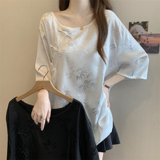 Blusa Vintage con Jacquard y Botones Estilo Chino - Image 12