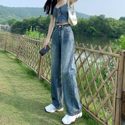 Pantalones Rectos Slim Largos al Piso Estilo Coreano Versátiles