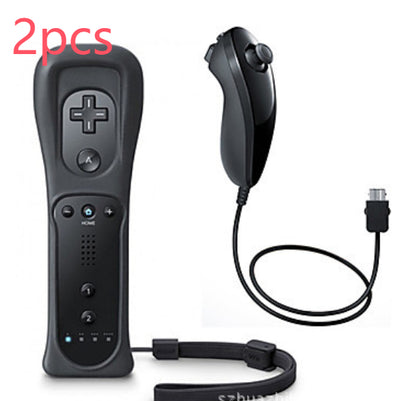 White Wii remote with a light blue silicone sleeve and a white Nunchuk controller with a grey wrist strap. - Image 7
