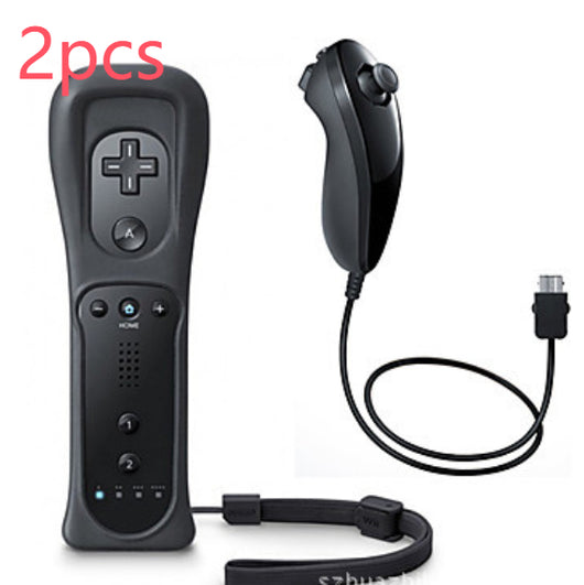 White Wii remote with a light blue silicone sleeve and a white Nunchuk controller with a grey wrist strap. - Image 7