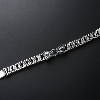 Pulsera de Plata Esterlina 925 Cabeza de Leopardo para Hombre Estilo Retro Grueso - Image 4