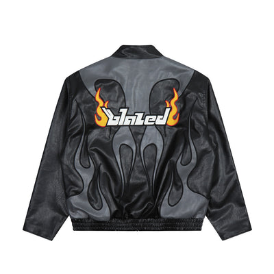 Chaqueta de Cuero para Hombre con Parches Bordados Estilo Locomotora Racing - Image 6