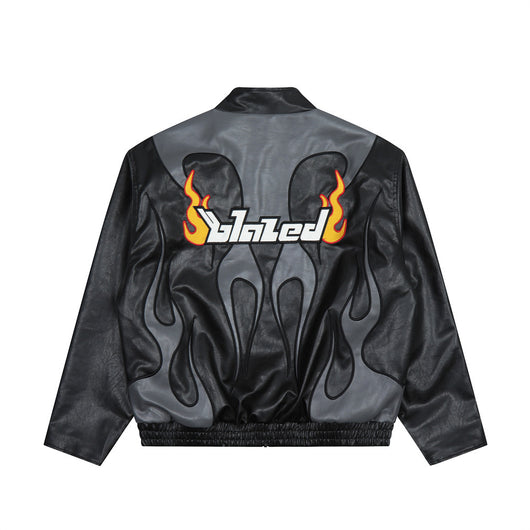 Chaqueta de Cuero para Hombre con Parches Bordados Estilo Locomotora Racing - Image 6