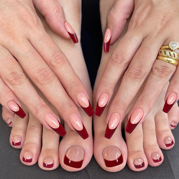 Set de Parches Correctores de Uñas Rojo Brillante para Manos y Pies