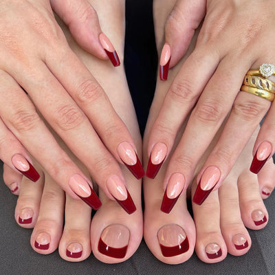 Set de Parches Correctores de Uñas Rojo Brillante para Manos y Pies
