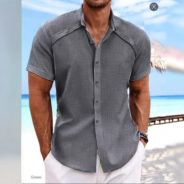 Camisa Hawaiana Casual de Manga Corta Color Sólido