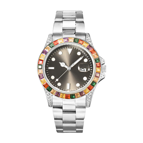 Reloj de Acero Inoxidable para Hombre con Diamantes y Esfera Luminosa
