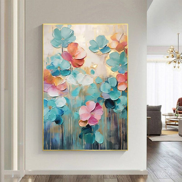 Cuadro de Flores Pintado a Mano - Arte en Lienzo para Sala de Estar