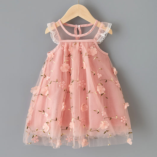 Vestido Infantil de Encaje Bordado con Malla - Image 20