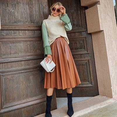 Falda de Cuero Plisada a la Cintura - Estilo Occidental para Mujer - Image 3