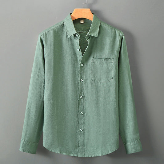 Camisa de Lino Holgada para Hombre con Cuello Mao - Image 2