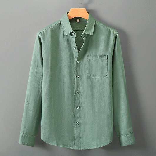 Camisa de Lino Holgada para Hombre con Cuello Mao - Image 2