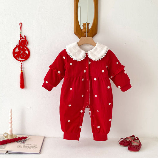 Pijama Enterizo Térmico para Bebé con Forro Polar Lunares Rojo - Image 19
