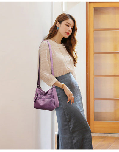 Bolso Bandolera de Cuero Genuino Lavado - Diseño Minimalista Versátil - Image 25