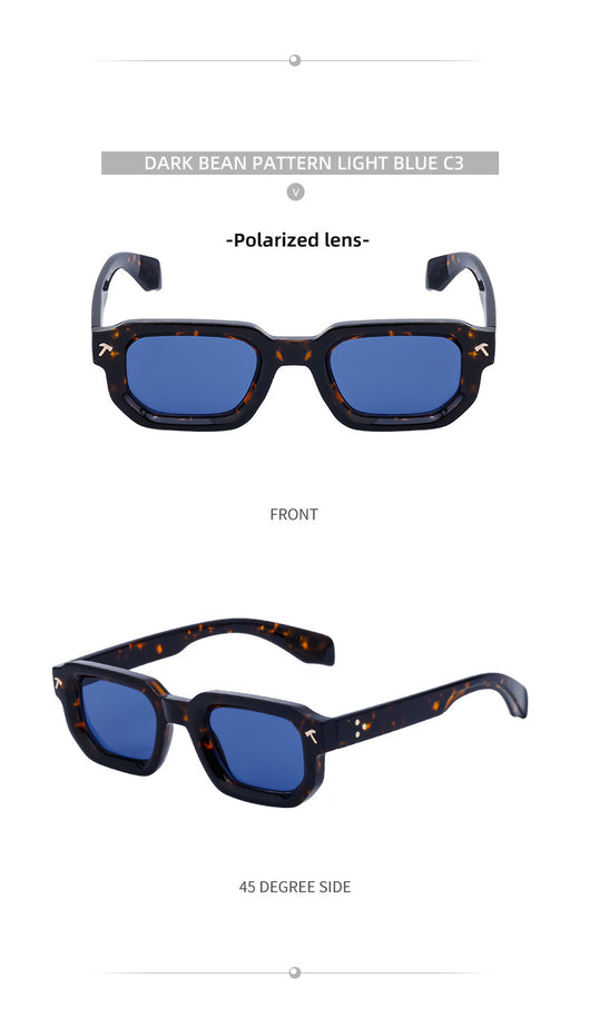 Men's square frame sunglasses with a two-tone brown and black frame, dark green lenses, and tortoise shell temples. - Image 14