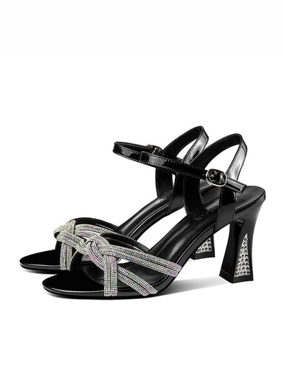 Sandalias de Tacón Alto con Brillantes y Cuero para Mujer - Image 12