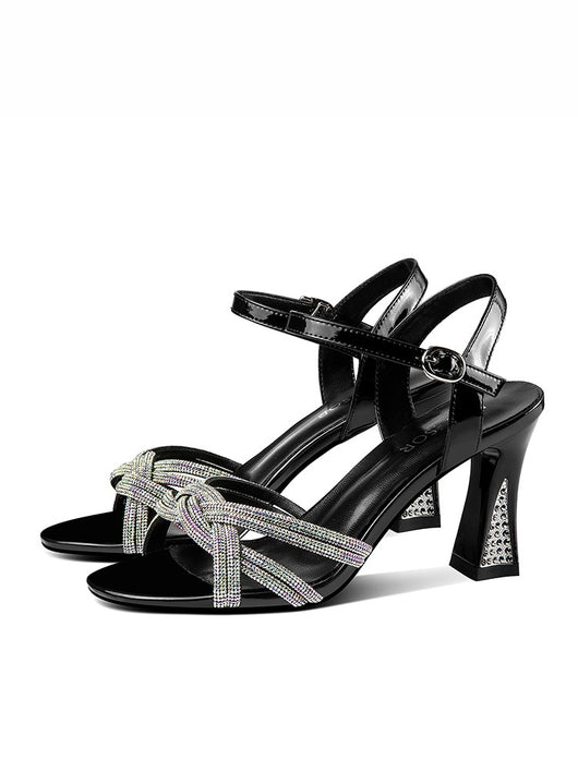 Sandalias de Tacón Alto con Brillantes y Cuero para Mujer - Image 12
