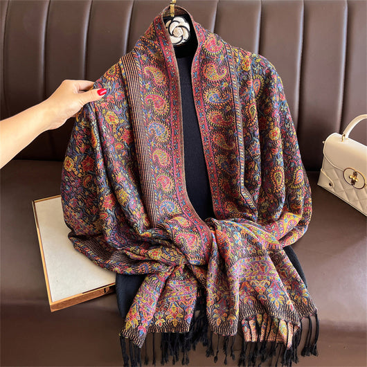 Chal de Lujo Ligero con Jacquard y Borlas de Cachemira - Image 17