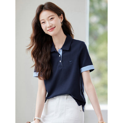 Blusa Estilo Americano Hombros Descubiertos Falsa Dos Piezas Manga Corta - Image 4