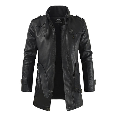 Abrigo de Cuero para Hombre Estilo Coreano Cuello Mao Slim Fit - Image 5