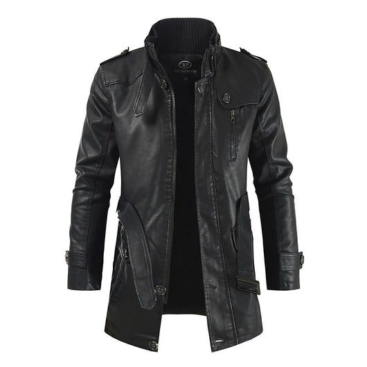 Abrigo de Cuero para Hombre Estilo Coreano Cuello Mao Slim Fit - Image 5