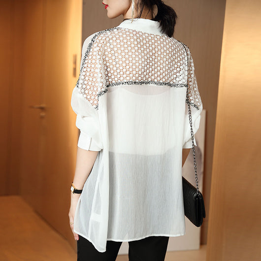 Blusa de Verano Elegante Transpirable con Detalle Calado - Image 3