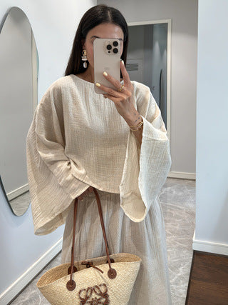 Conjunto Elegante de Blusa Suelta Blanca y Falda Larga - Image 8