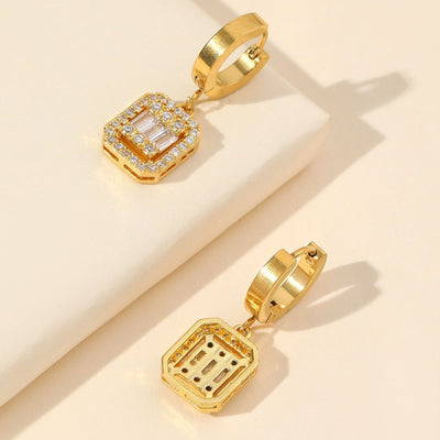 Aretes Retro de Acero Titanio con Diseño de Hebilla Cubo de Azúcar