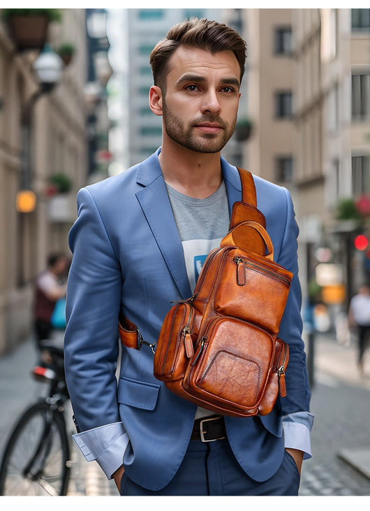 Bolsa Pecho Cuero Genuino para Hombre - Estilo Casual Minimalista - Image 9