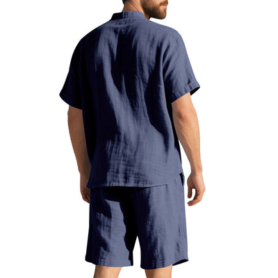 Traje de Lino Americano para Hombre - Dos Piezas Cuello Mao Playa Verano - Image 38