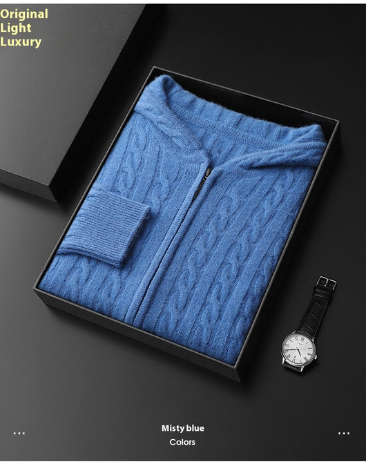 Suéter Tejido Grueso con Capucha y Mangas Largas Sueltas para Hombre - Image 19