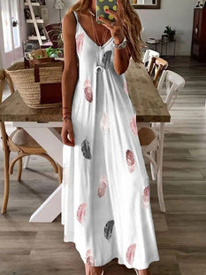Vestido Suelto Escotado sin Mangas con Estampado de Plumas - Image 11