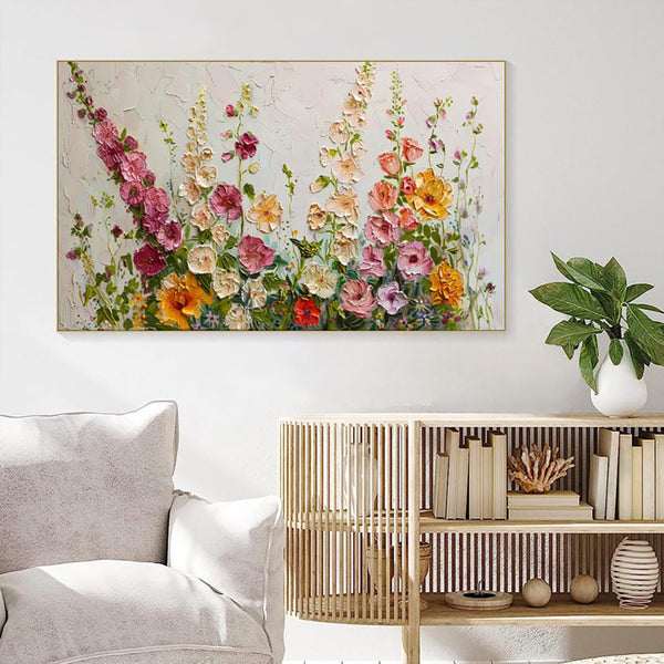 Cuadro Óleo Abstracto Flores Silvestres - Pintura Artesanal con Técnica de Espátula Dorada