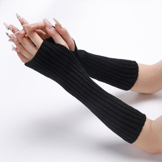 Guantes Largos Rayados de Lana para Otoño e Invierno - Mangas Calentadoras sin Dedos - Image 23