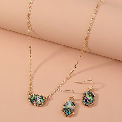 Juego de Collar y Aretes de Concha Abulón Natural en Forma de Diamante - Image 5