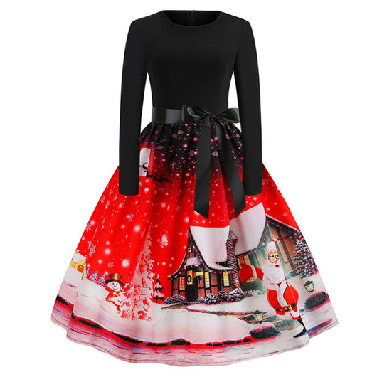 Vestido Retro Navideño Amplio de Manga Larga - Image 3