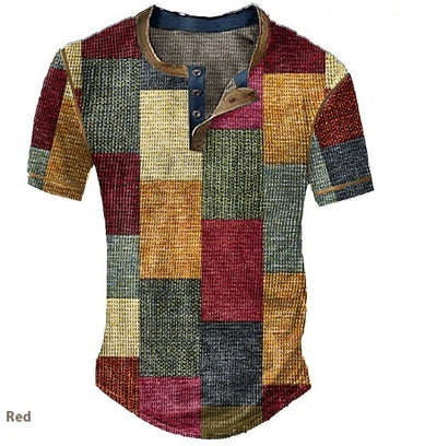 Camisa Henley Estampada de Cuadros Color Block para Hombre - Image 7